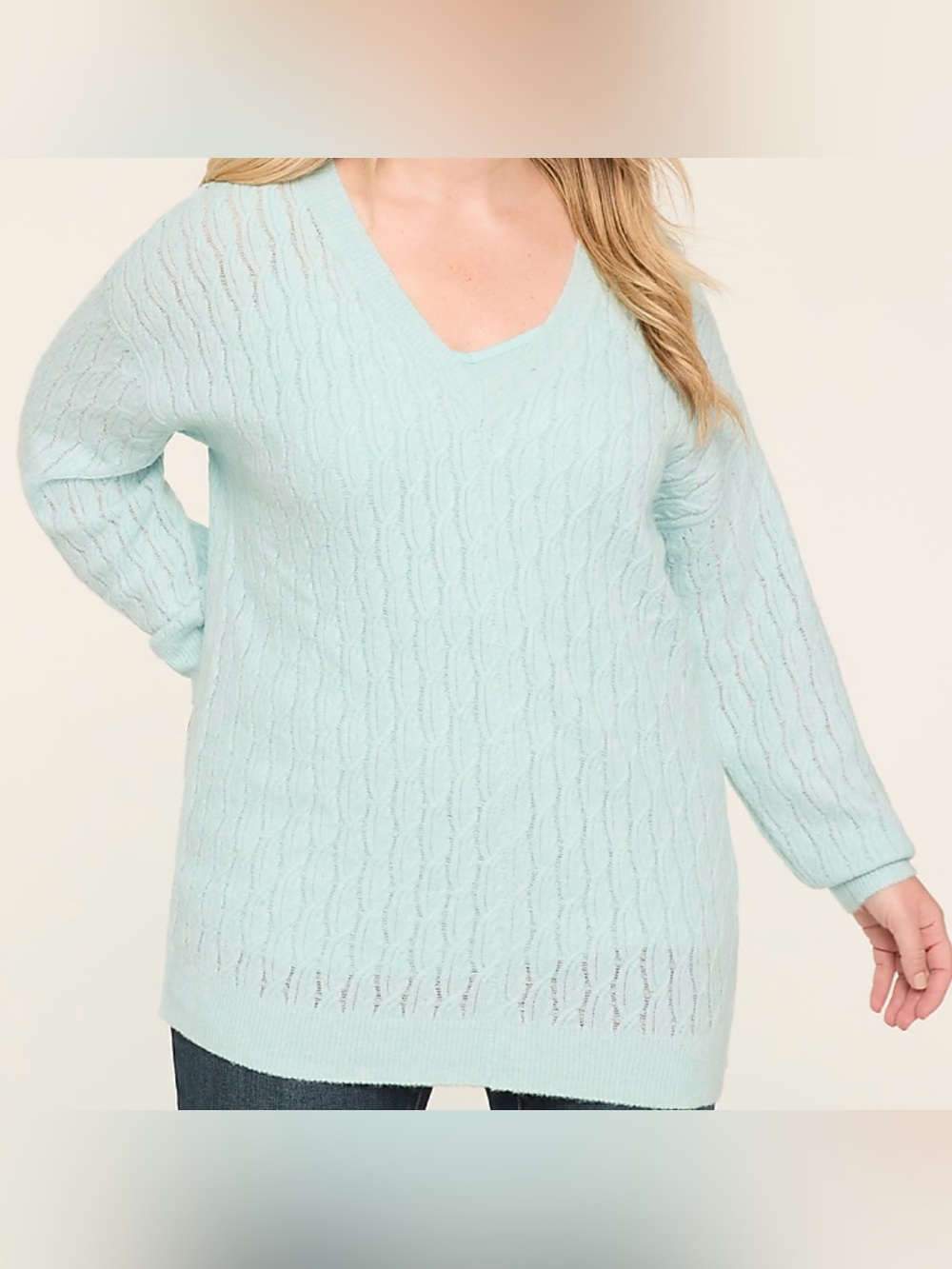 Lane Bryant Light Blue V-Neck Cable Knit Sweater